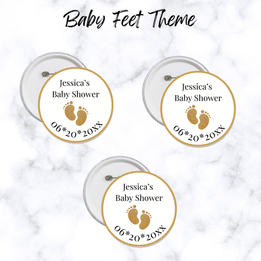 Cute Glitter baby Girl Footprints Baby Shower Button