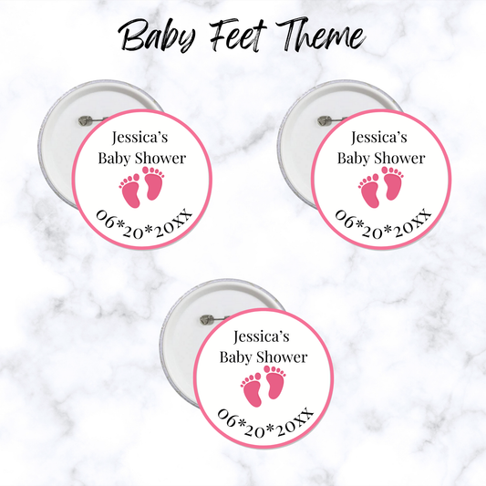 Cute Pink baby Girl Footprints Baby Shower Button